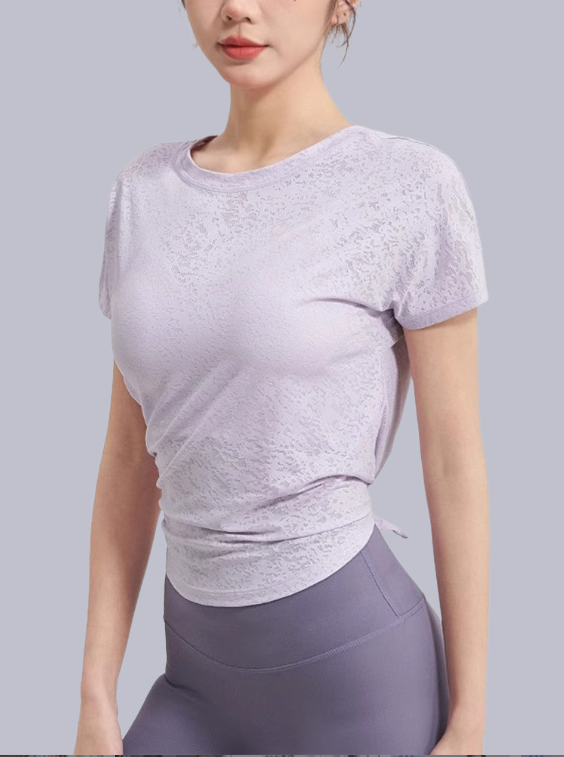 Womens Lace Short Sleeve T-Shirt Casual Round Neck Yoga Top